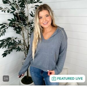 Long sleeve hooded knit top